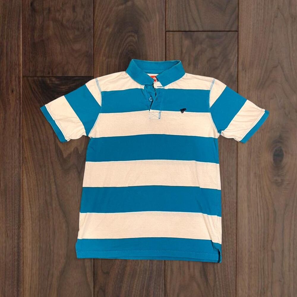 Y2k sporty blue n white stripped collar shirt
